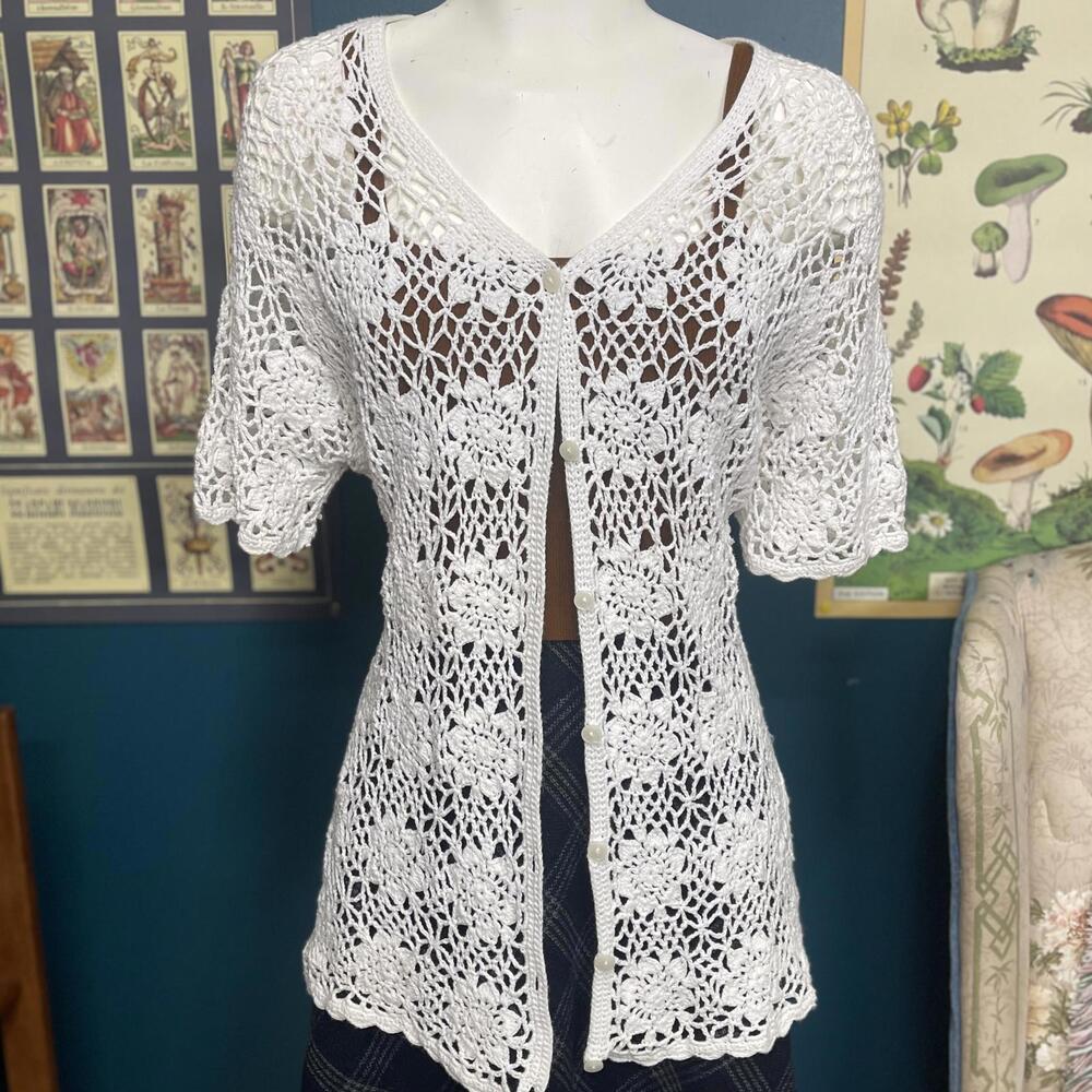 Vintage 90s Crochet Cotton Cardigan size M/L